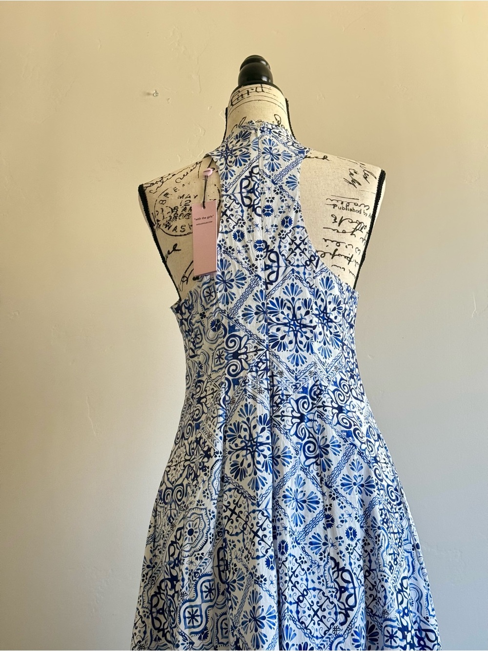 Avec Les Filles Blue and White Patterned Halter Neck Maxi Dress Size 8 NWT - Picture 10 of 15
